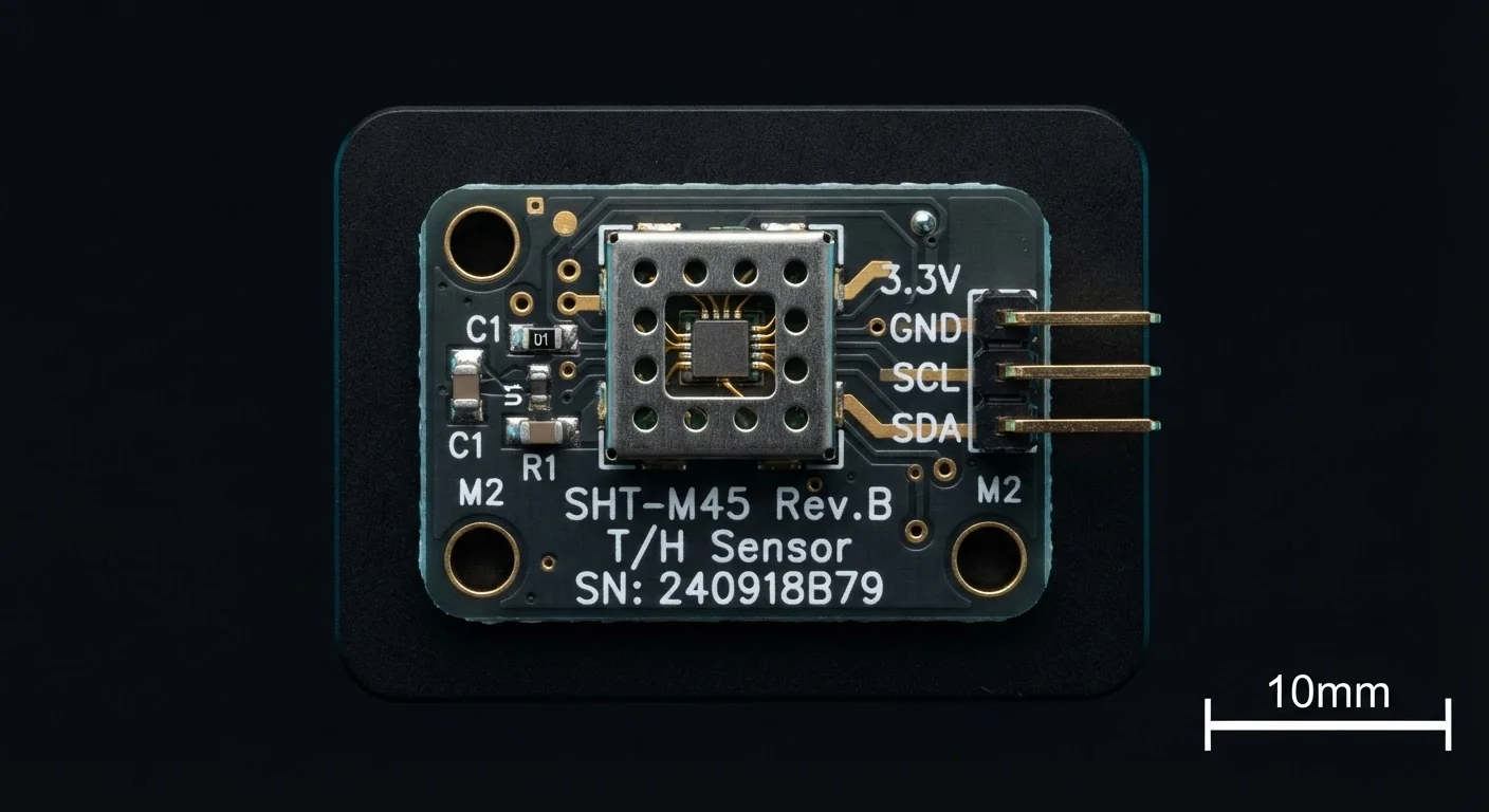 EMS TH-800 Series temperature and humidity sensor module on dark background